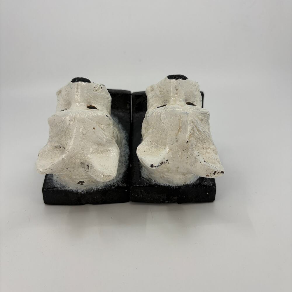 Vintage Cast Iron Scottie Dog Bookends Pair White Terrier White - Picture 4 of 10